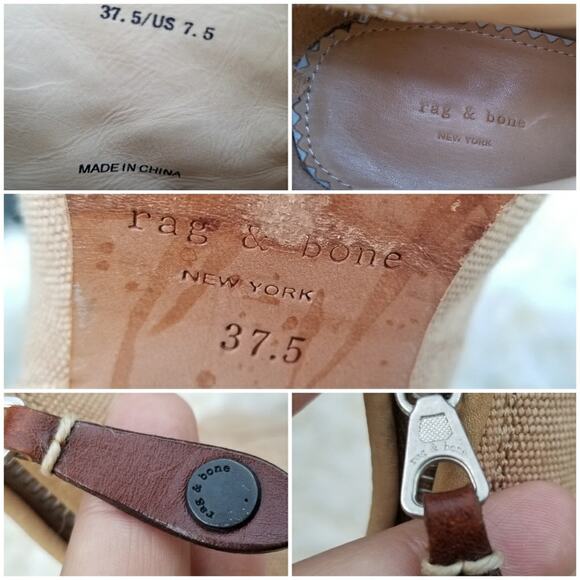 Canvas Booties Rag & Bone Newbury Tan Ankle Boot Size 7.5 Side Zip Heeled Cuffed - Picture 1 of 15